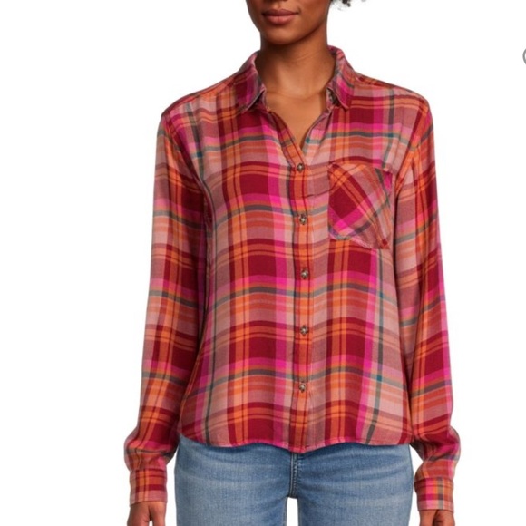 NWOT Beachlunchlounge Livvy Plaid Button Down Shirt S - Picture 1 of 16